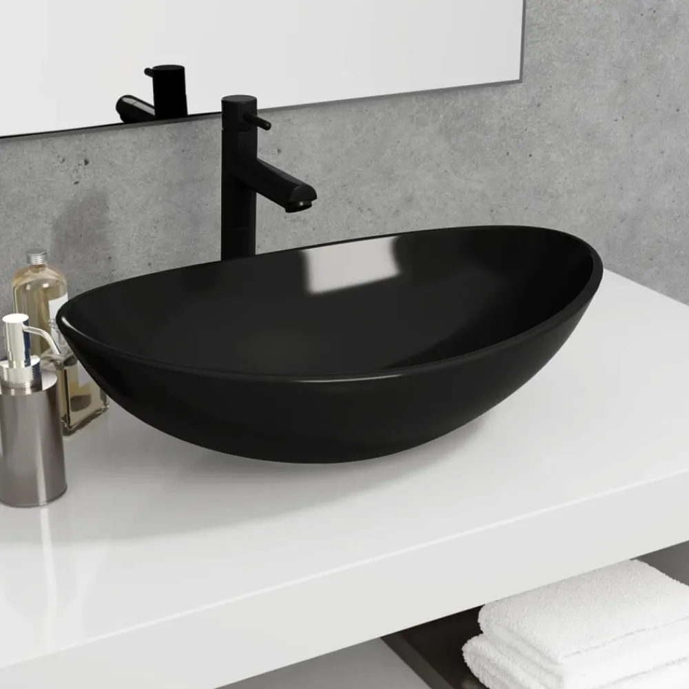 Plomberie-vidaXL Lavabo Verre trempé 54,5x35x15,5 cm Noir