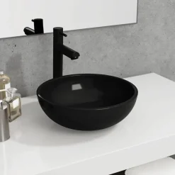 Plomberie-vidaXL Lavabo Verre trempé 35x12 cm Noir