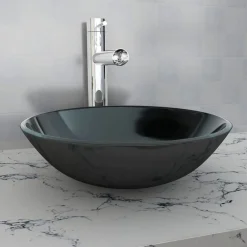 Plomberie-vidaXL Lavabo Verre trempé 42 cm Noir