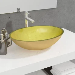 Plomberie-vidaXL Lavabo Verre 50x37x14 cm Doré