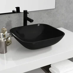 Plomberie-vidaXL Lavabo Verre 42x42x14 cm Noir