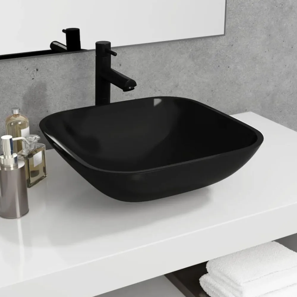 Plomberie-vidaXL Lavabo Verre 42x42x14 cm Noir