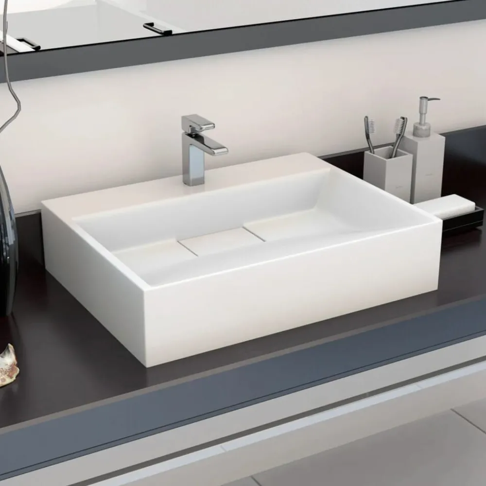 vidaXL Lavabo 50x38x13 cm Fonte minérale/marbre Blanc