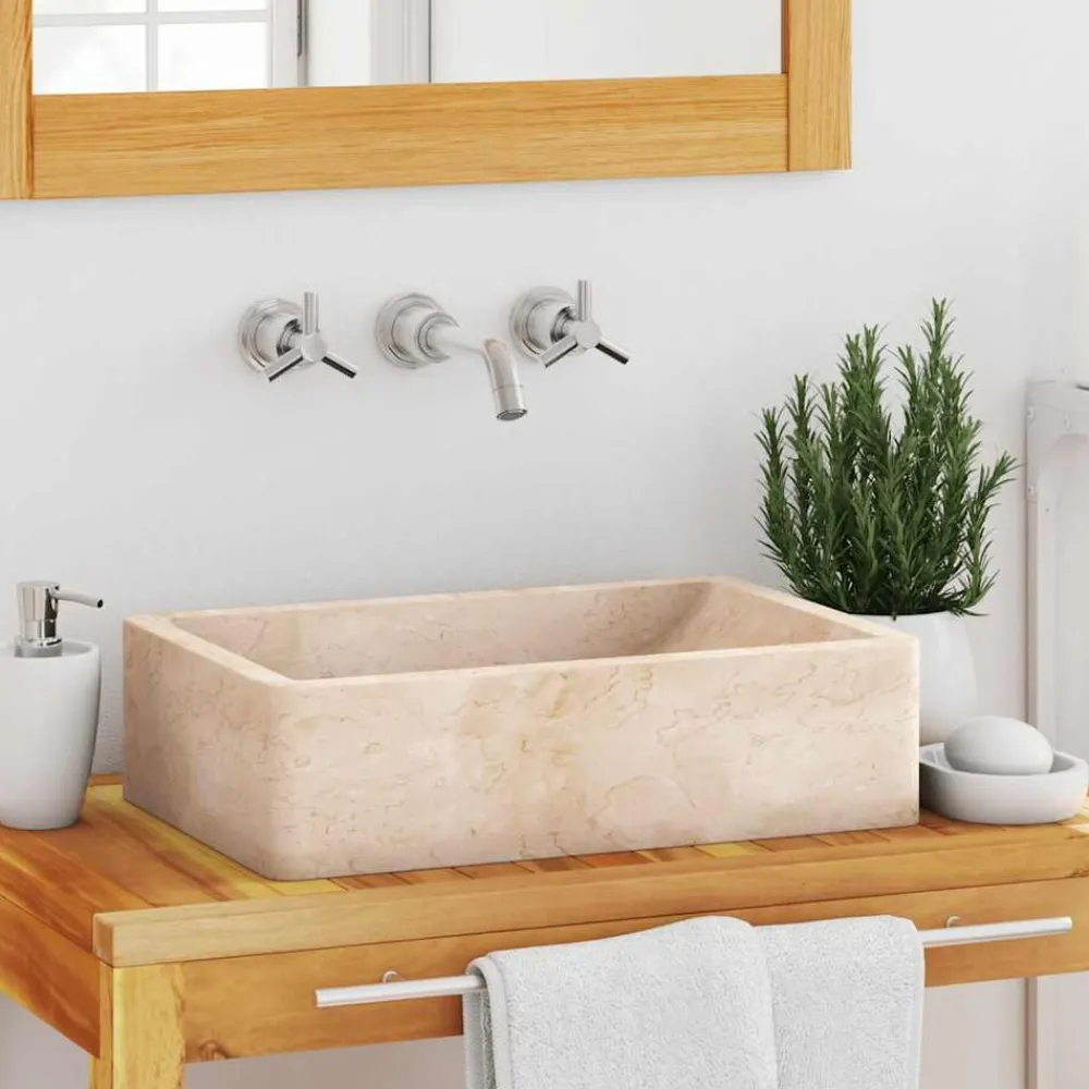 vidaXL Lavabo 45x30x12 cm marbre crème brillant