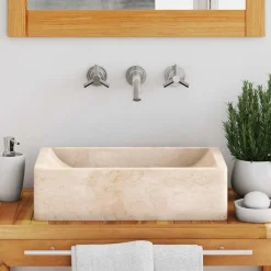 vidaXL Lavabo 45x30x12 cm marbre crème brillant