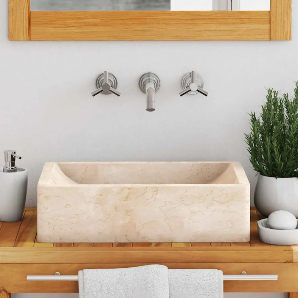 vidaXL Lavabo 45x30x12 cm marbre crème brillant