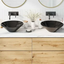 Plomberie-vidaXL Lavabos 2 pcs brillant Ø42x14 cm céramique Noir