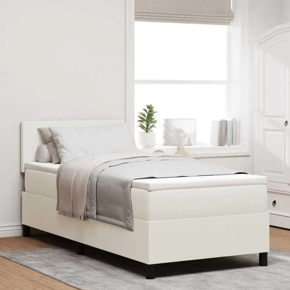 Lits & Accessoires-vidaXL Lit à ressort LED avec tête de lit Crème et Blanc 100 x 200 cm Crème