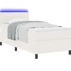 Lits & Accessoires-vidaXL Lit à ressort LED avec tête de lit Crème et Blanc 100 x 200 cm Crème