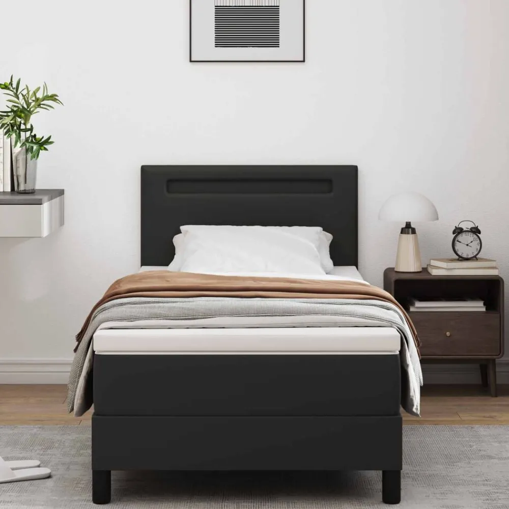 Lits & Accessoires-vidaXL Lit à ressorts avec matelas 90 x 190 cm Simili cuir Noir