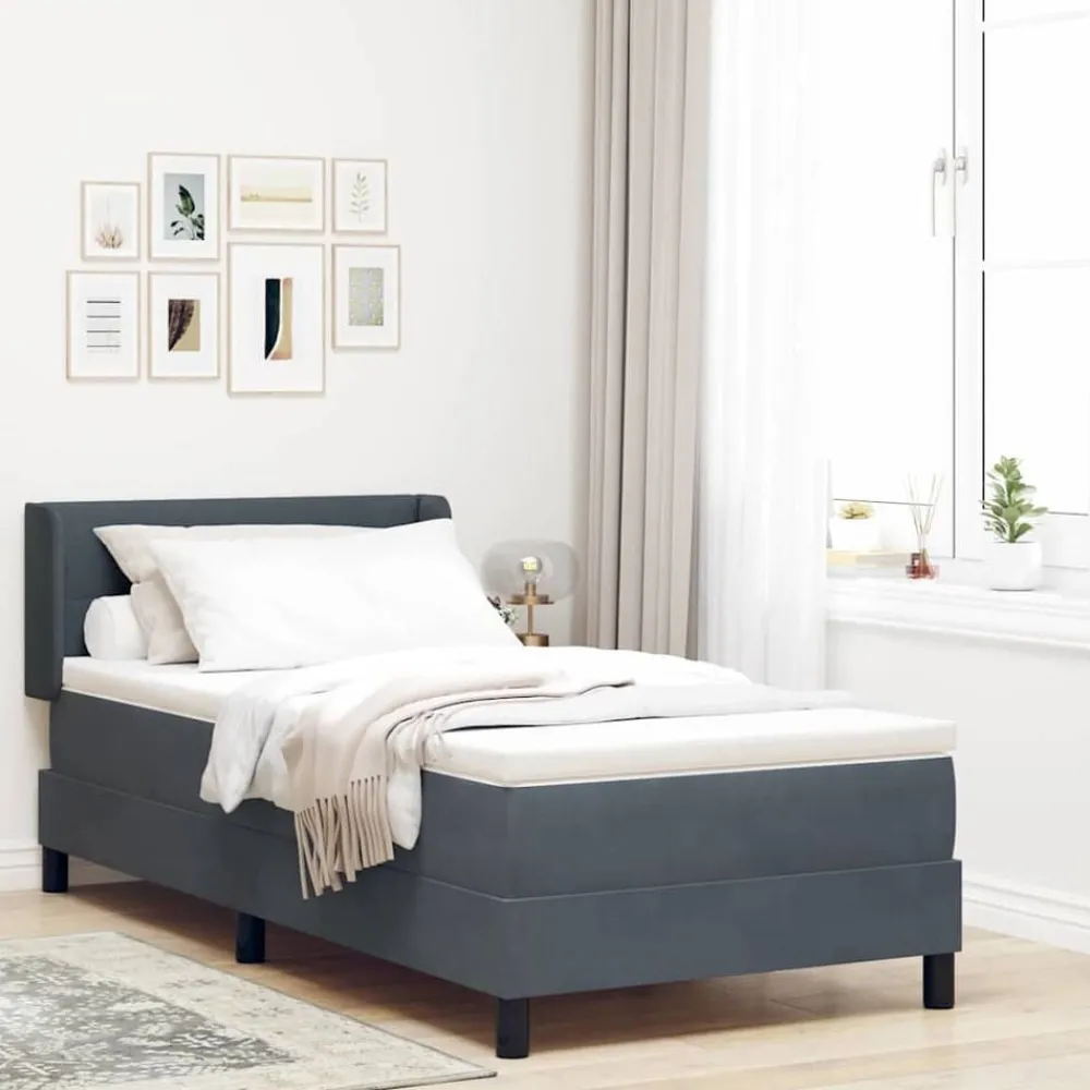 Lits & Accessoires-vidaXL Lit à ressorts avec tête de lit 200 x 80 cm Velours Gris foncé