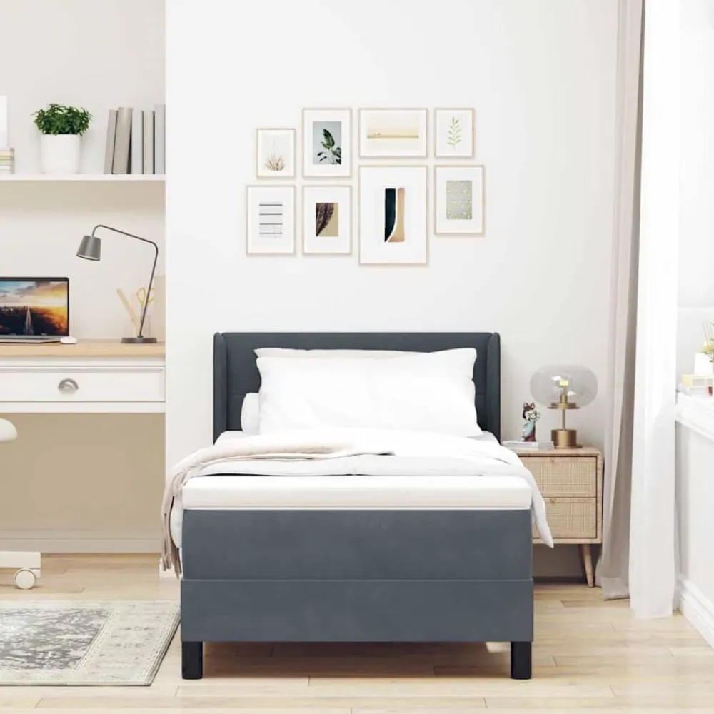 Lits & Accessoires-vidaXL Lit à ressorts avec tête de lit 200 x 80 cm Velours Gris foncé