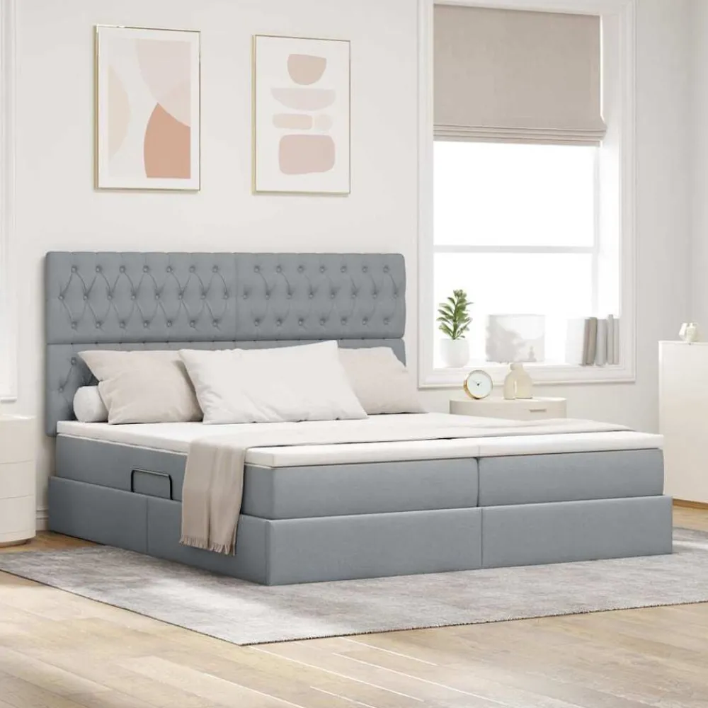Ensembles De Meubles-vidaXL Lit avec bandes LED avec stockage 180 x 200 cm tissu Gris clair