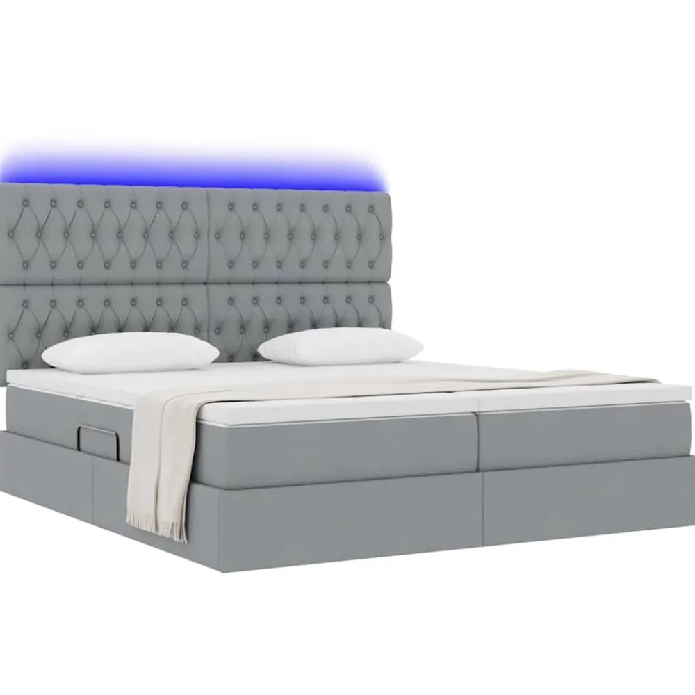 Ensembles De Meubles-vidaXL Lit avec bandes LED avec stockage 180 x 200 cm tissu Gris clair