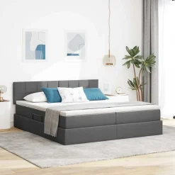 Ensembles De Meubles-vidaXL Lit avec des lumières à LED 180 x 200 cm tissu Gris foncé