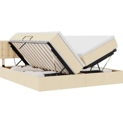 Ensembles De Meubles-vidaXL Lit avec des lumières à LED Crème 180 x 200 cm tissu Crème