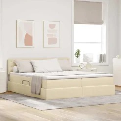 Ensembles De Meubles-vidaXL Lit avec des lumières à LED Crème 180 x 200 cm tissu Cr&egrave;me