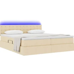 Ensembles De Meubles-vidaXL Lit avec des lumières à LED Crème 180 x 200 cm tissu Cr&egrave;me