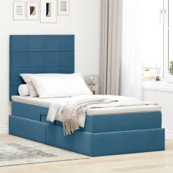 Lits & Accessoires-vidaXL Lit avec rangement et LED 90 x 190 cm Velours Bleu foncé