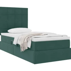 Lits & Accessoires-vidaXL Lit avec rangement et matelas 90 x 190 cm Velours Vert foncé