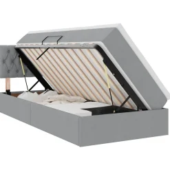 Lits & Accessoires-vidaXL Lit avec rangement et LED avec LED 90 x 190 cm tissu Gris clair