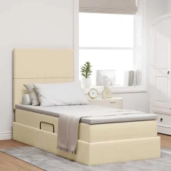 vidaXL Lit avec rangement et matelas Crème 90 x 190 cm Polyester