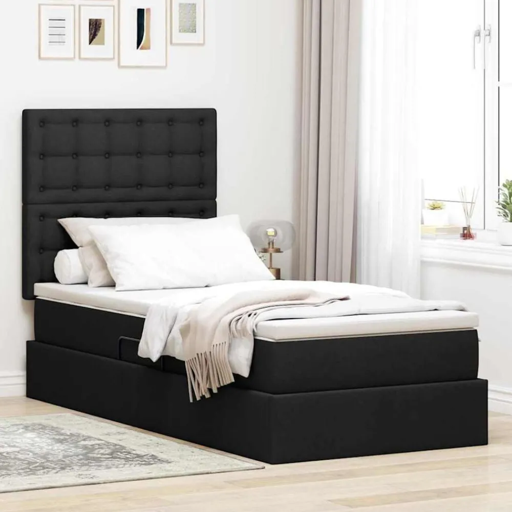 Lits & Accessoires-vidaXL Lit avec rangement et LED avec LED 90 x 190 cm Polyester Noir