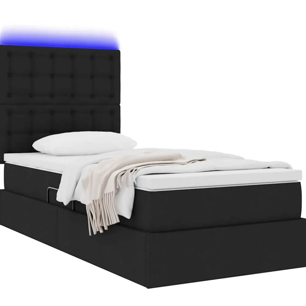 Lits & Accessoires-vidaXL Lit avec rangement et LED avec LED 90 x 190 cm Polyester Noir