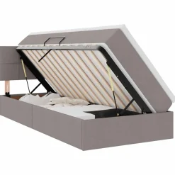 Lits & Accessoires-vidaXL Lit avec rangement et LED avec stockage 90 x 190 cm tissu Taupe