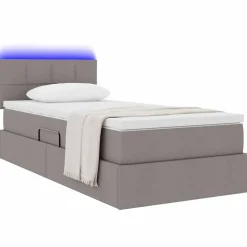 Lits & Accessoires-vidaXL Lit avec rangement et LED avec stockage 90 x 190 cm tissu Taupe