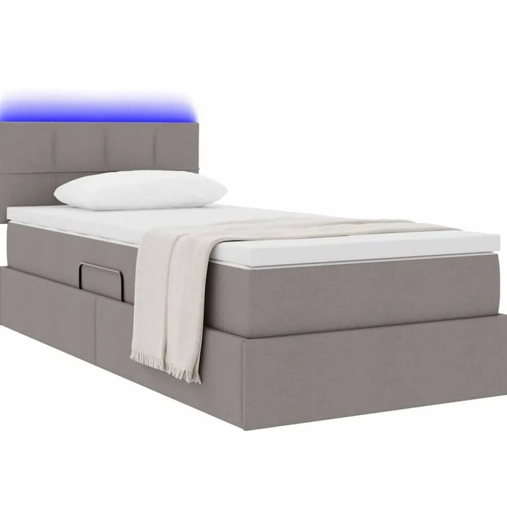 Lits & Accessoires-vidaXL Lit avec rangement et LED avec stockage 90 x 190 cm tissu Taupe
