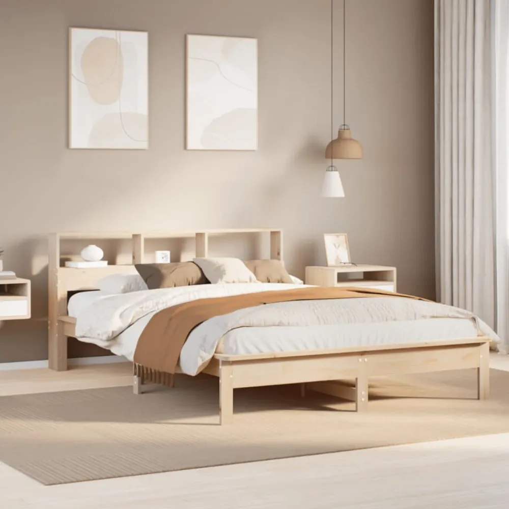 Lits & Accessoires-vidaXL Lit bibliothèque sans matelas 120x200 cm bois de pin massif Naturel