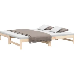 Lits & Accessoires-vidaXL Lit coulissant sans matelas 2x(90x200) cm Bois de pin massif Naturel