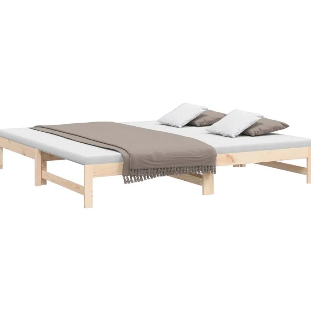 Lits & Accessoires-vidaXL Lit coulissant sans matelas 2x(90x200) cm Bois de pin massif Naturel