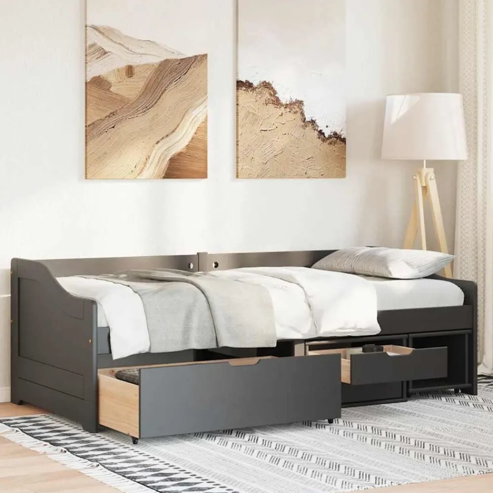 Lits & Accessoires-vidaXL Lit de jour avec 3 tiroirs sans matelas IRUN 90x200 cm Noir