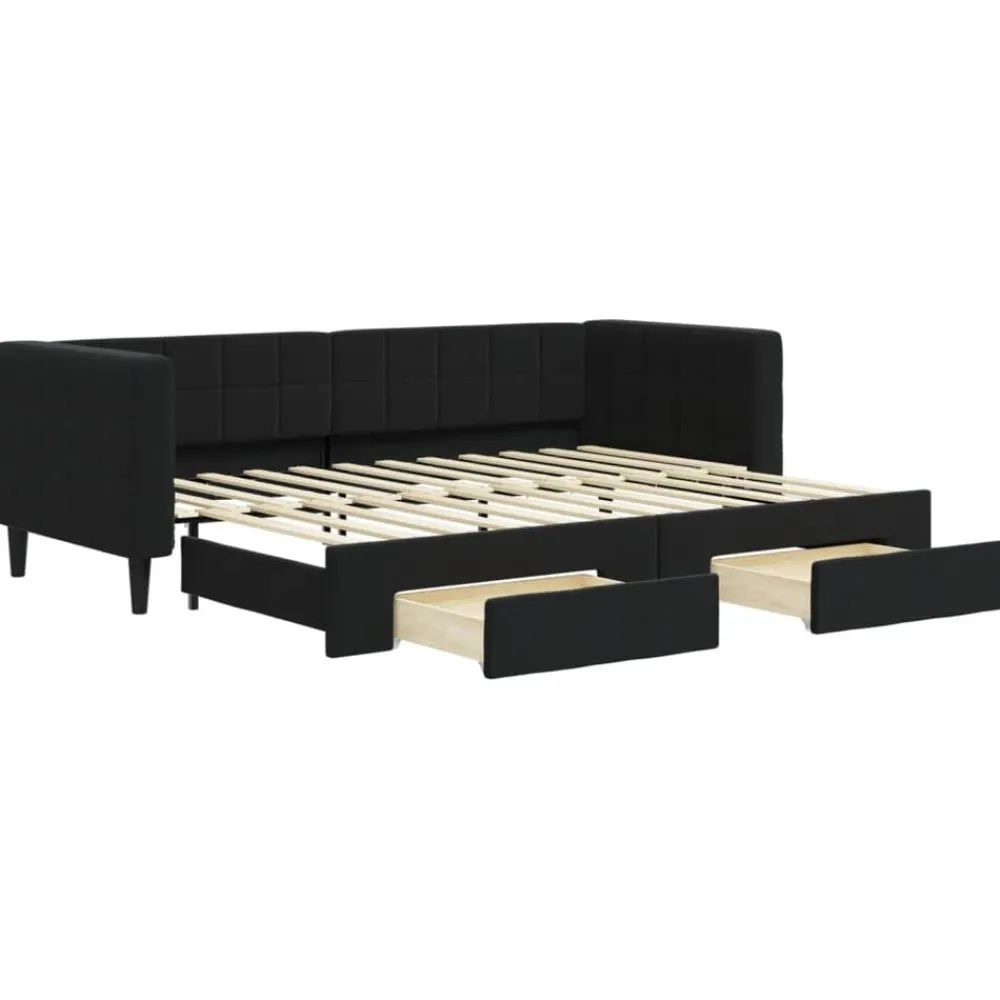 Lits & Accessoires-vidaXL Lit de jour avec gigogne et tiroirs sans matelas 80x200 cm Noir