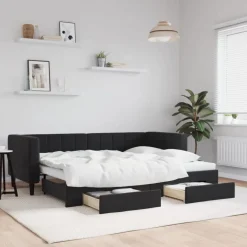 Lits & Accessoires-vidaXL Lit de jour avec gigogne et tiroirs sans matelas 80x200 cm Noir