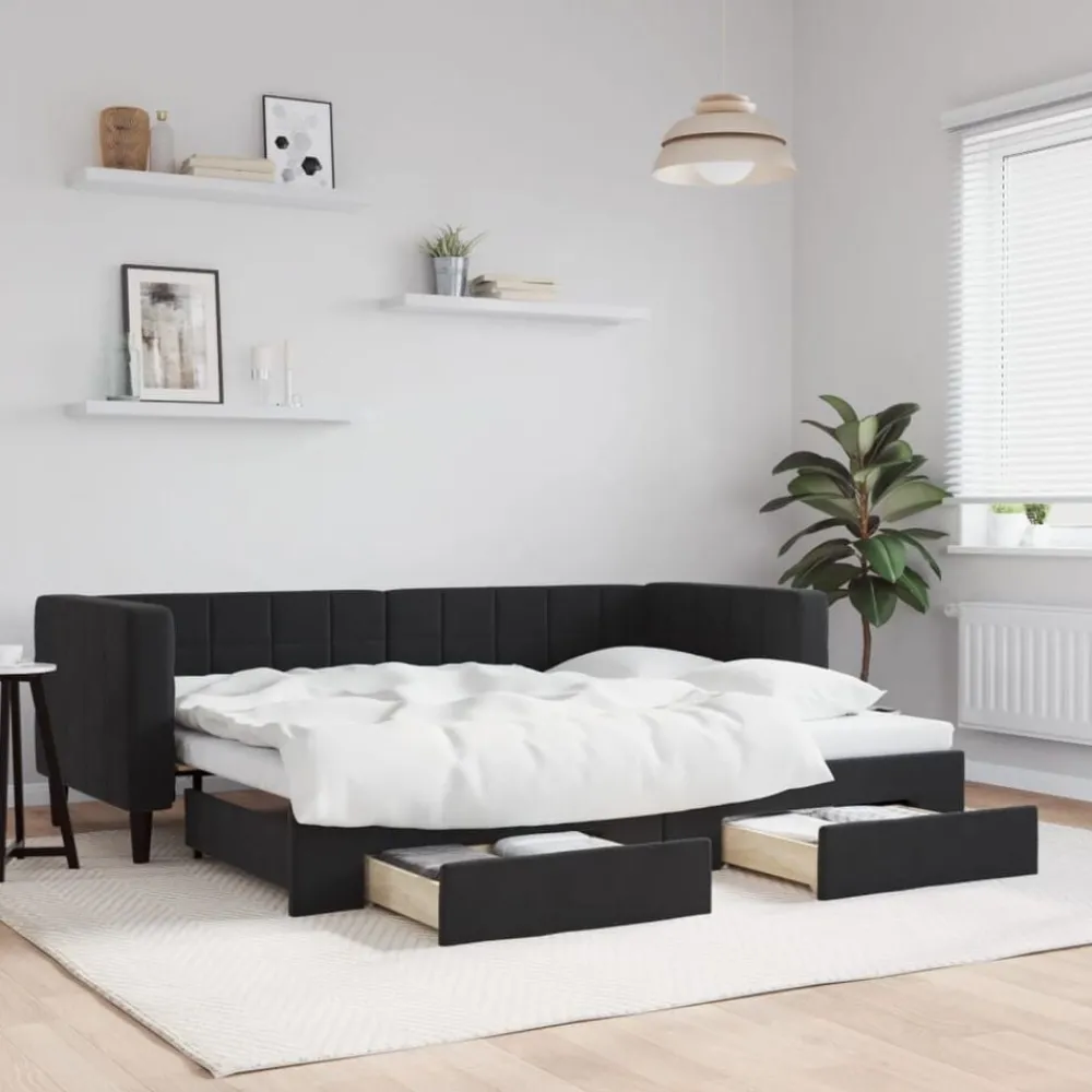 Lits & Accessoires-vidaXL Lit de jour avec gigogne et tiroirs sans matelas 80x200 cm Noir