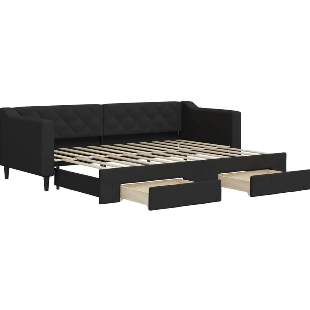 Lits & Accessoires-vidaXL Lit de jour avec gigogne et tiroirs sans matelas 80x200 cm Noir