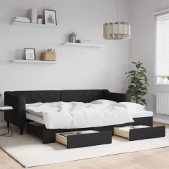 Lits & Accessoires-vidaXL Lit de jour avec gigogne et tiroirs sans matelas 80x200 cm Noir
