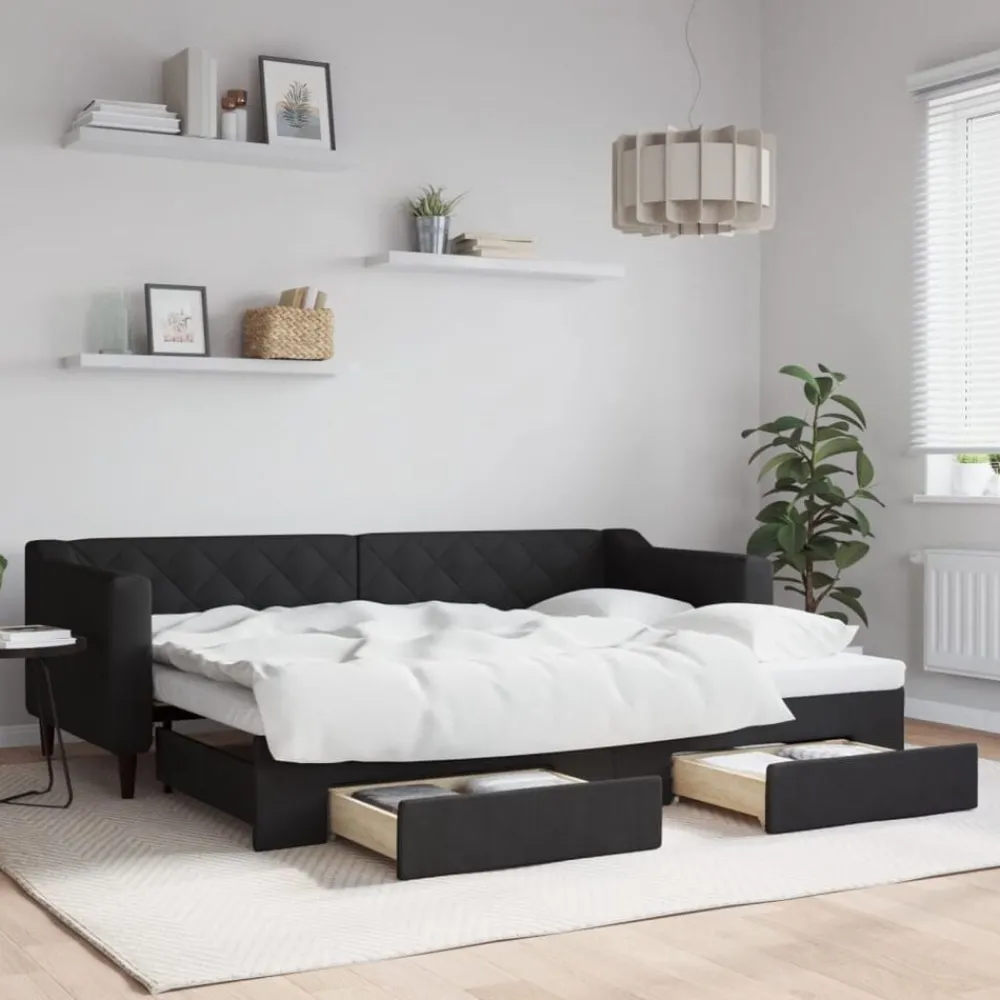 Lits & Accessoires-vidaXL Lit de jour avec gigogne et tiroirs sans matelas 80x200 cm Noir