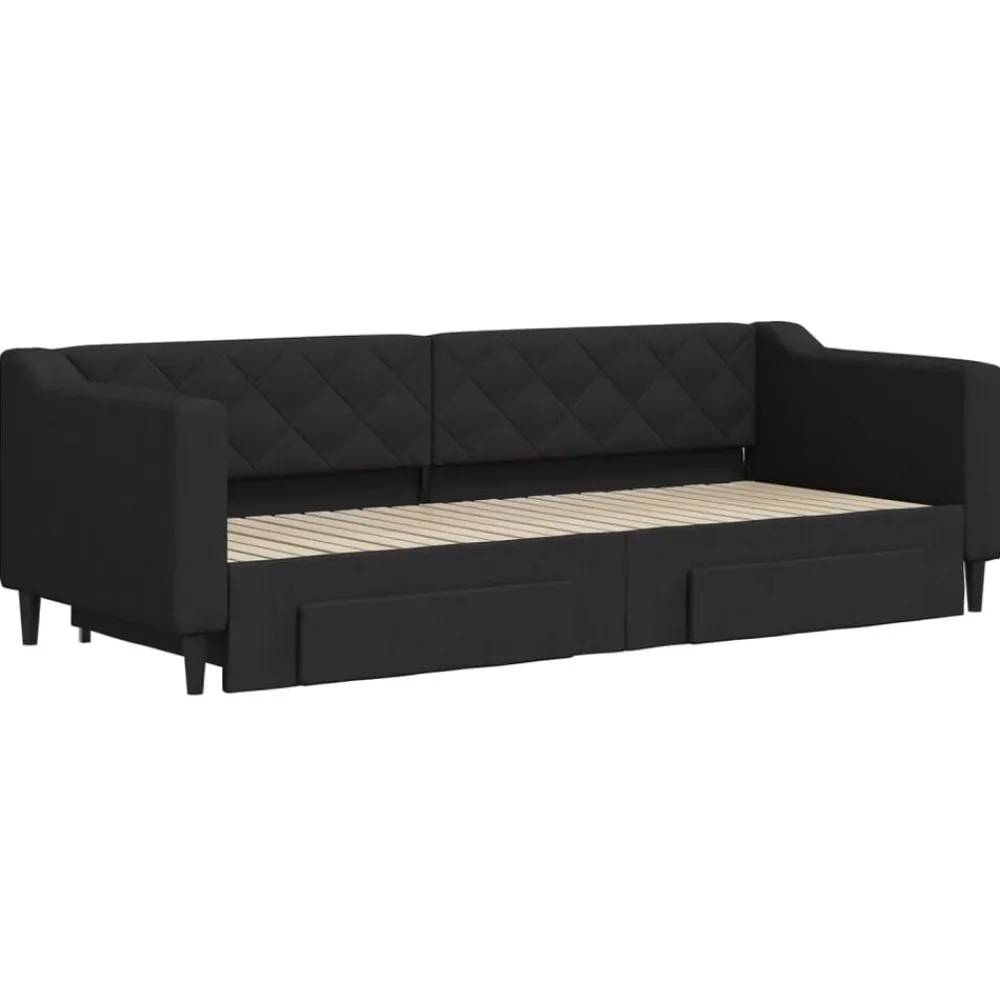 Lits & Accessoires-vidaXL Lit de jour avec gigogne et tiroirs sans matelas 80x200 cm Noir