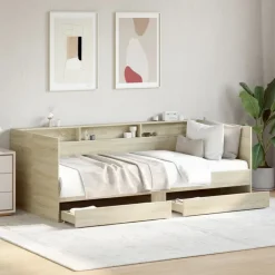 Lits & Accessoires-vidaXL Lit de jour avec tiroirs sans matelas chêne sonoma 100x200 cm Ch&ecirc;ne sonoma