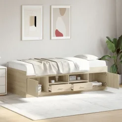 Lits & Accessoires-vidaXL Lit de jour avec tiroirs sans matelas chêne sonoma 90x200 cm Ch&ecirc;ne sonoma