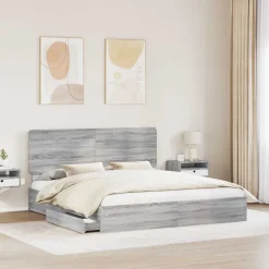 vidaXL Lit de Rangement Gris Sonoma 200 x 200 cm Bois d'ingénierie