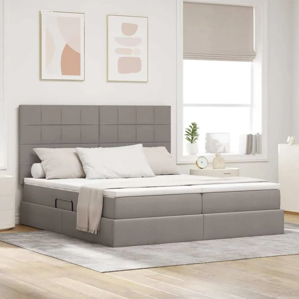 Lits & Accessoires-vidaXL Lit de Rangement 180 x 200 cm Cuir synthétique Taupe