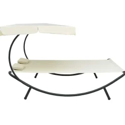 vidaXL Lit de repos d'extérieur avec auvent et oreillers Blanc crème