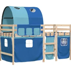 Lits & Accessoires-vidaXL Lit mezzanine enfants avec tunnel sans matelas 90x190 cm Bleu