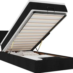 Lits & Accessoires-vidaXL Lit ottoman avec matelas et LED 80x200cm tissu Noir