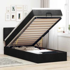Lits & Accessoires-vidaXL Lit ottoman avec matelas et LED 80x200cm tissu Noir